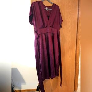 Anne Klein burgundy satin midi dress, tie waist